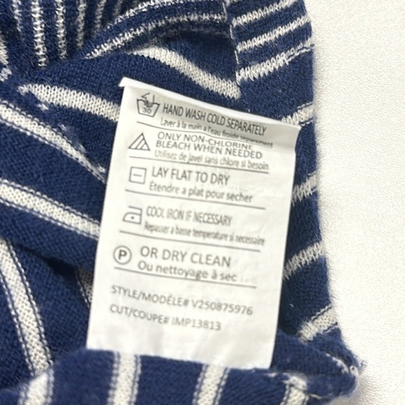 VINCE Womens Blue White Striped Wool Cashmere V-Neck Sweater Sz Large Preppy - Picture 10 of 10